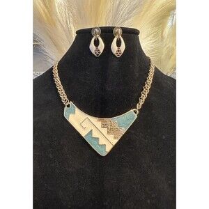 Vintage Trifari Southwestern Style Enamel Necklace & Earrings Set
